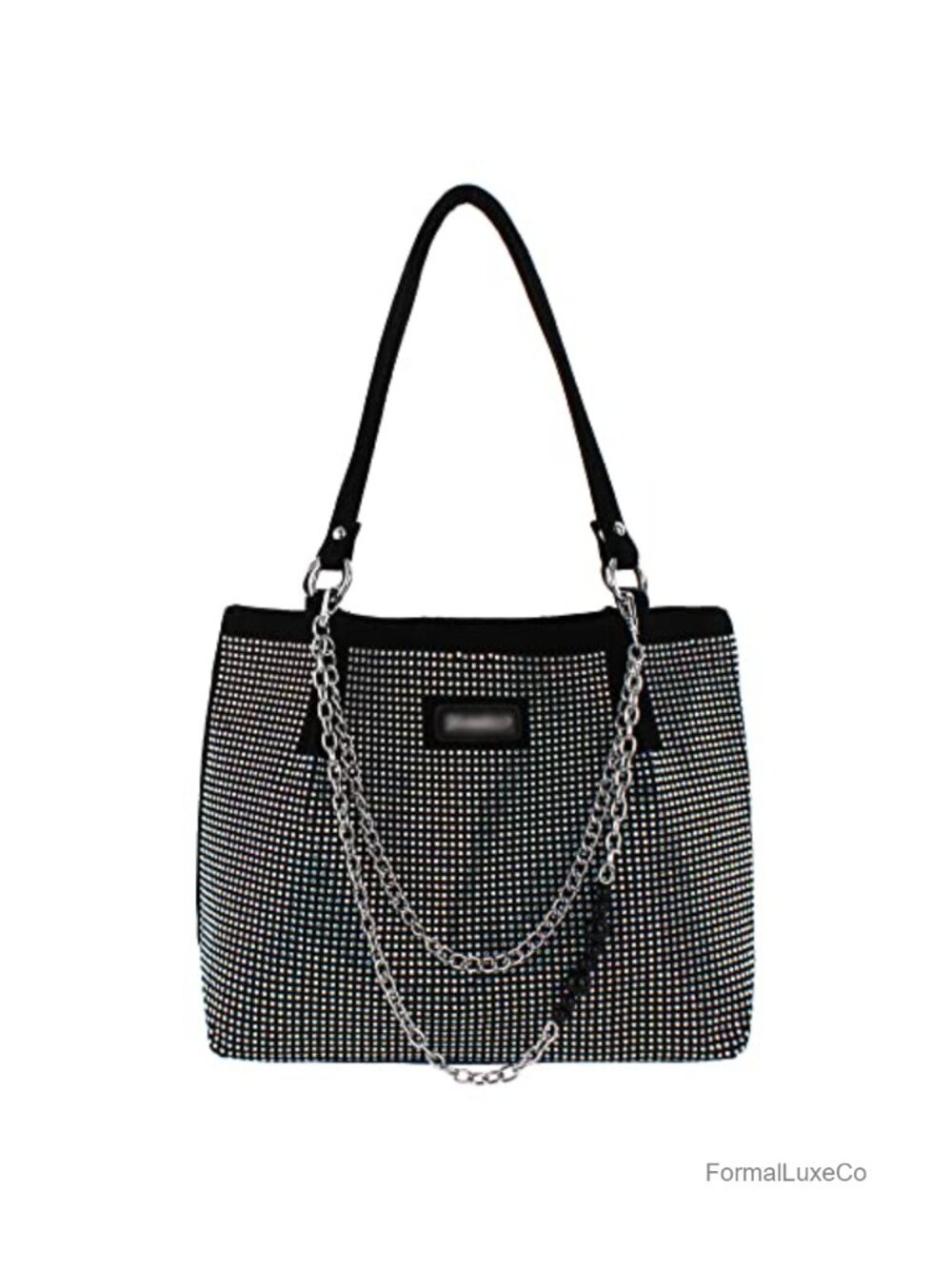 Rhinestones Faux Suede Tote Bag Crystal Glitter Shoulder Handbag with Chains